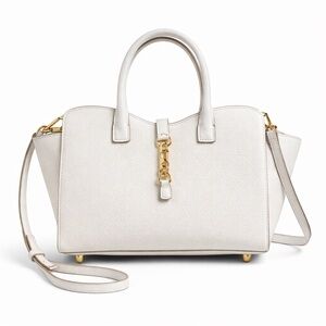 👜ALDO White Pebbled Leather Satchel Top Handle Crossbody Bag Gold Hardware